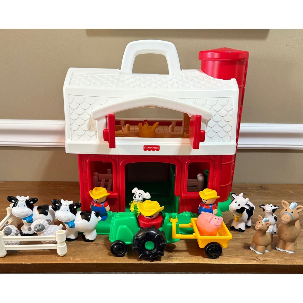 Fisher-Price Little People Animal Sounds Farm Playset Red Barn Tractor Animals
